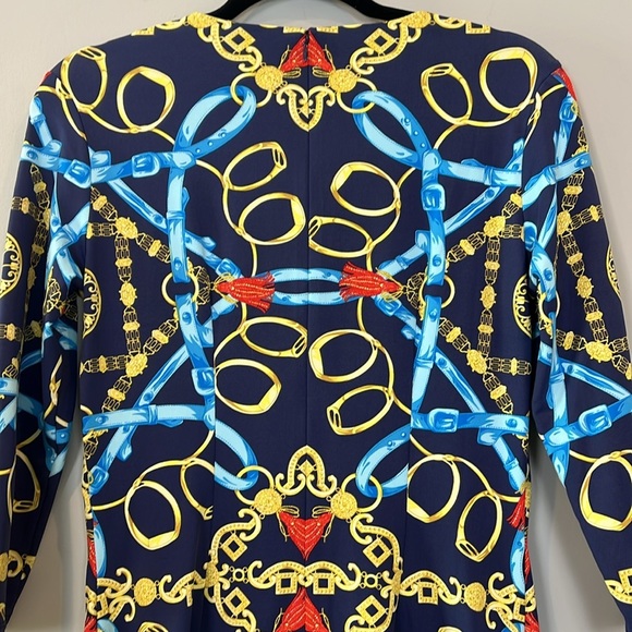 J.Mclaughlin Size XS Equestrian Print Sophia Catalina Dress Blue Gold - Picture 6 of 9